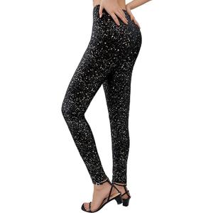 Sparkly Leggings for Women, High Waisted Starry Sky Print Sparkle Pants, Casual Stretch Skinny Legging for Party Holiday XL