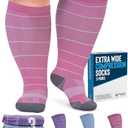 (XL)Doctor's Select 3 Pairs Plus Size Compression Socks Wide Calf  | 20-30 mmHg Compression Socks for Women Wide Calf | Blue, Pink, Purple (Stripes)