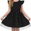 DIPUG Girls Tulle Dress, Casual Birthday Party Flower Girl Summer Dresses Polka Dot Bow & Flutter Sleeves, 5-12Y