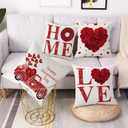 Valentine's Day Throw Pillow Covers 18x18 Inch Set of 4 Home Love Red Rose Heart Truck Valentine's Day Anniversary Wedding Cushion Case Decoration for Sofa Couch Living Room