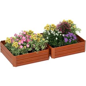 Outsunny 2 Piece Galvanized Raised Garden Bed, 3.3' x 3.3' x 1' Metal Planter Box for Growing Vegetables, Flowers, Herbs, Succulents, Dark Brown