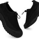Tigeridea Women's Slip On Sneakers Non Slip Breathable Mesh Walking Shoes Casual Lightweight Drawstring Workout Shoes (7, Black)
