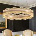 Gold Chandelier Light Fixture 23.6" Modern Led Chandelier 3 Colors Dimmable Chandeliers for Dining Room Contemporary Pendant Ceiling Light for Kitchen Island Bedroom Living Room with Remote Control
