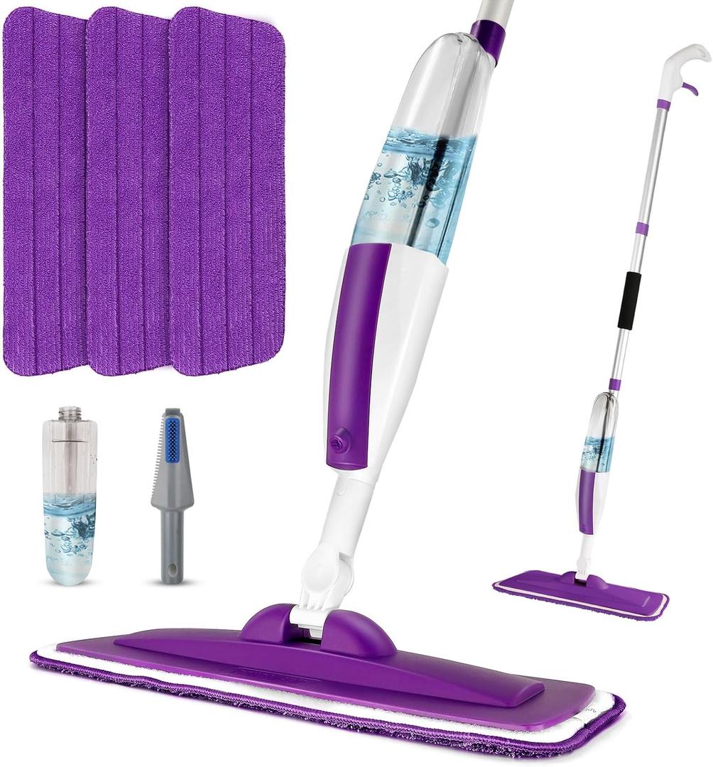 Mops for Floor Cleaning Wet Spray Mop with 14 oz Refillable Bottle and 3 Washable Microfiber Pads Home or Commercial Use Dry Wet Flat Mop for Hardwood Laminate Wood Ceramic