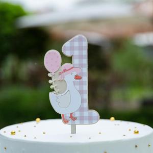 Silly Goose 1st Birthday Cake Tooper - Duck Cake Topper - Pink Silly Goose First Birthday Decorations,Goose Number 1 Cake Topper,Funny Duck Birthday Party Supplies