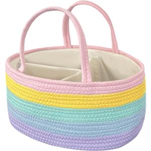 Rainbow Woven Baskets Rope Blanket Basket Storage withe Handles for Laundry, Living Room, Nursery, Bedroom (Square Rainbow)