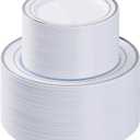 BESTVIP 200PCS Silver Plastic Plate, Disposable Party Plates with 100 Dinner Plates and 100 Dessert Plates, Plastic Plates for Party, Wedding and Birthday