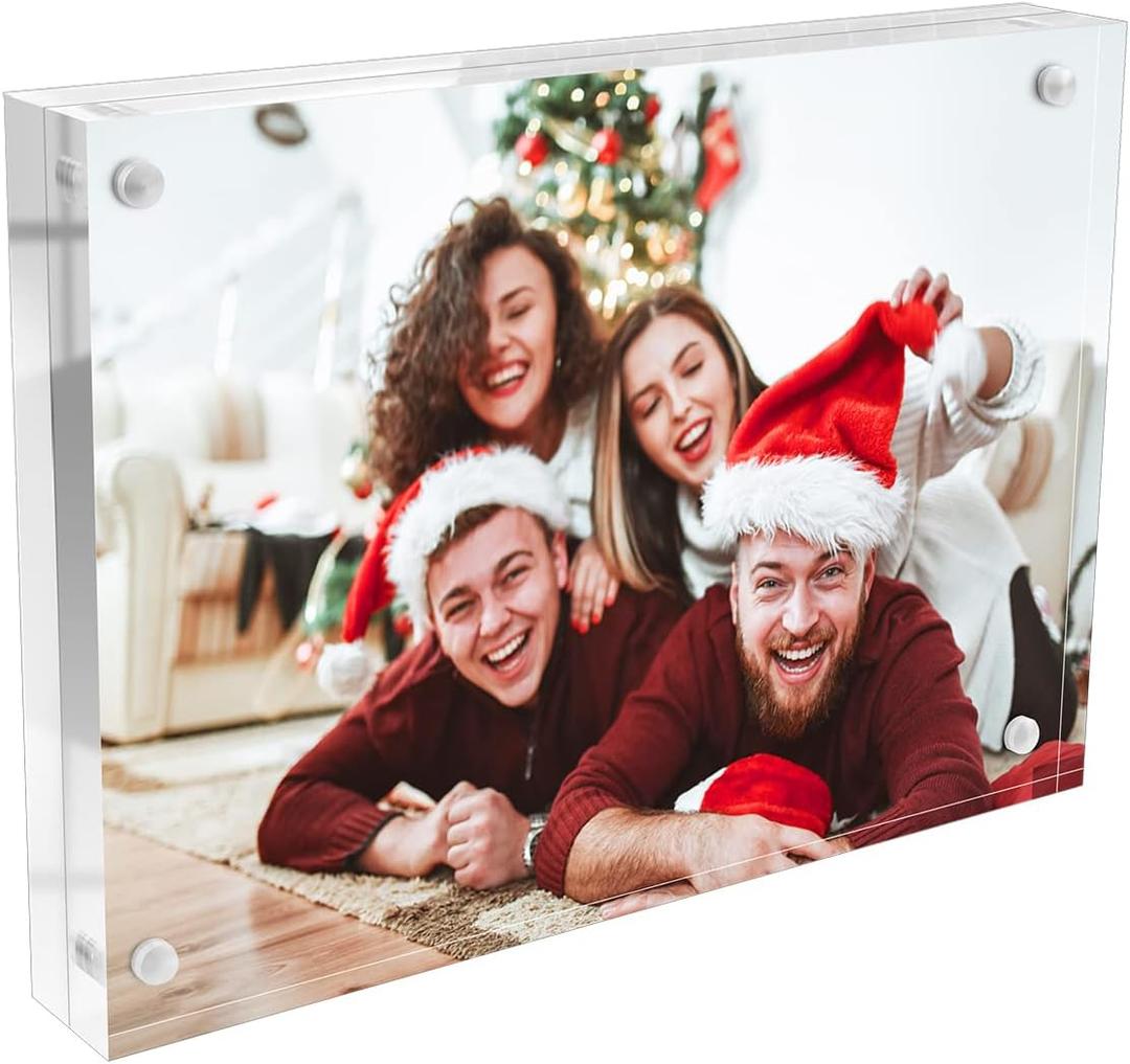 Fribuya 4x4 Acrylic Picture Frame 3 Pack, 20mm Thicker Frameless Clear Frame Double Sided Magnetic Photo Frames