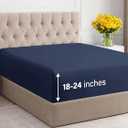 Extra Deep Queen Fitted Sheet - Hotel Luxury Single Fitted Sheet Only - Easily Fits 18 inch to 24 inch Mattress - Ultra Soft, Wrinkle & Fade Free w/Extra Deep Pockets - Breathable & Comfy - Navy Blue