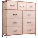 WLIVE 9-Drawer Dresser, Fabric Storage Tower for Bedroom, Hallway, Entryway, Closet, Tall Chest Organizer Unit with Fabric Bins, Steel Frame, Wood Top, Easy Pull Handle, Pink