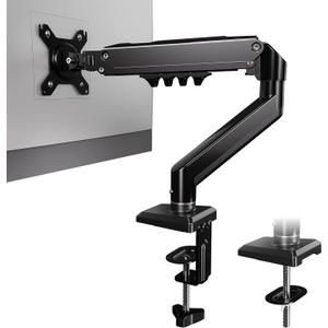 Single Monitor Arm, Computer Monitor Stand for 15 to 32 Inch Screens, Fits 4.4 to 19.8 lbs, 75/100 mm VESA, Adjustable Gas Spring Monitor Mount with C-Clamp & Grommet Base, Black
