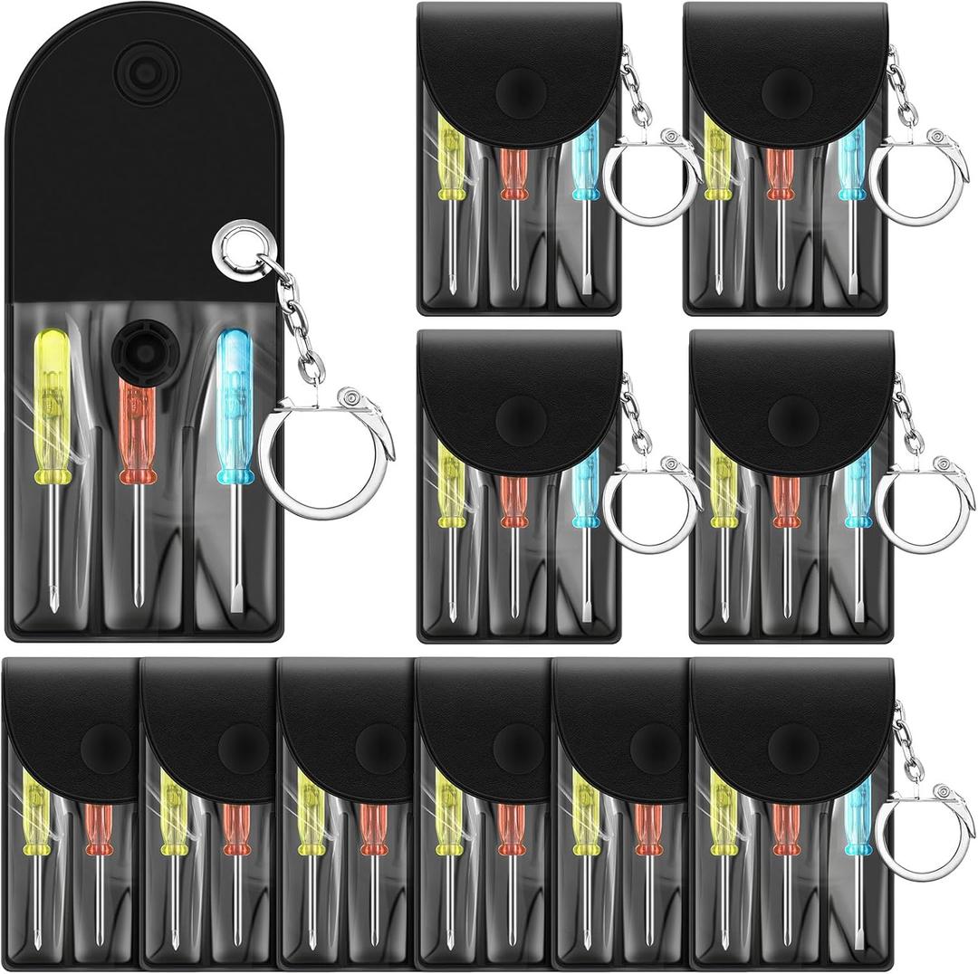 Jutom 10 Set Mini Screwdriver Keychain Set Bulk Includes 3 Mini Screwdrivers in a Portable Pouch with Snap with Hook Bulk Adult Men Employee Coworkers Gifts for Birthday Tool Party Favors Prize