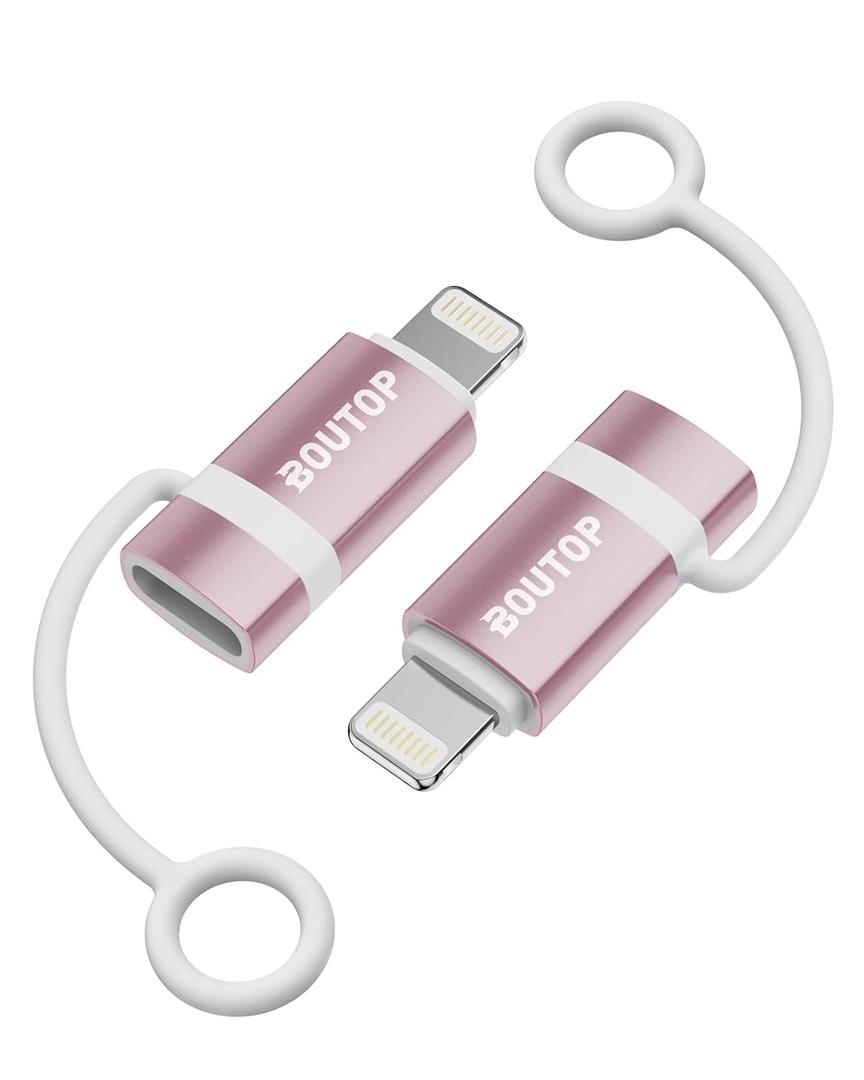 [MFi Certified] 36W USB C to Lightning Cable Adapter, Support Data Sync/PD Fast Charging Compatible with iPhone iPad AirPods, with Anti-Lost Holder - Rose Gold 2 Pack