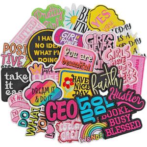 25 Pcs Phrase Iron on Patches for Girls, Assorted Styles Patches for Hat, Positive Affirmations Iron on Patches for Clothes, Backpack, Bags, Shoes and DIY Crafts