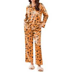 Ekouaer Silk Pajamas for Women Satin Pajama Sets Button Down Lounge Sets Silky Pajama Long Pants Sleepwear with Pockets (XXL)