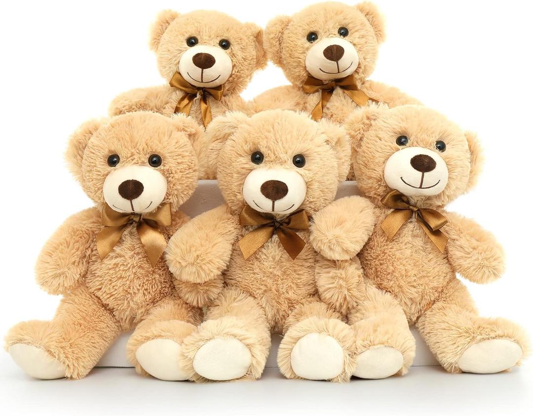 Tezituor Teddy Bear Stuffed Animal Bulk 5 Packs, 14in Small Bulk Teddy Bear Plush, Teddy Bears Centerpiece for Baby Shower, Stuffed Bears Gift for Kids Girlfriend on Christmas, Valentines, Light Brown