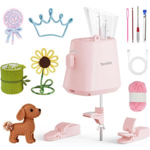 Yocrefun Automatic I-Cord Knitting Machine, Electric iCord Maker Tool, i-Cord Knitter Crochet Machine, Hands-Free Yarn Knitter for Fast DIY Crochet Knitting Projects (Pink)