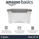 Amazon Basics Plastic Storage Containers with Secure Latching Lids, Stackable Organization Bins for Organizing, Clear/Grey, 5 Quart, Set of 10