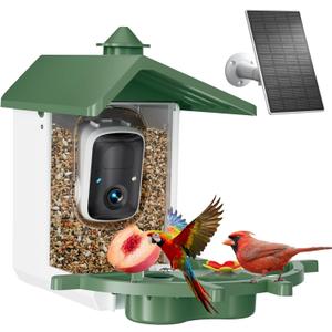 Smart Bird Feeder with Camera - 2K Bird Camera for Outdoors Solar Powered, Birdhouse with Al Identify Species, Instant Alert, Auto Capture, IP65 Waterproof, Ideal Gift for Dad Mom BirdLovers, Green