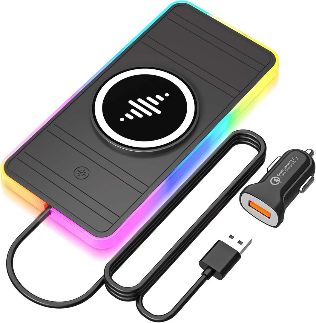 Magnetic Wireless Car Charger Pad, LANSEMKU RGB 15W Wireless Car Charging Pad for Magsafe Wireless Charger for Car iPhone17 16 15 14 13 12 11 Pro Max (A8)