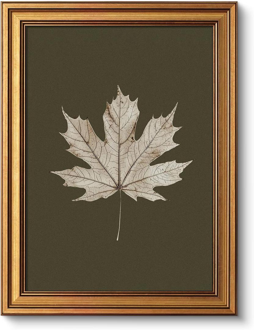VIYYIEA Vintage Gold Framed Wall Art for Living Room, Maple Leaf Canvas Prints Home Decor, Oil Painting Picture, Bedroom Wall Decor Gifts for Friends or Family -Maple Leaf Specimen-(16L x 12W)