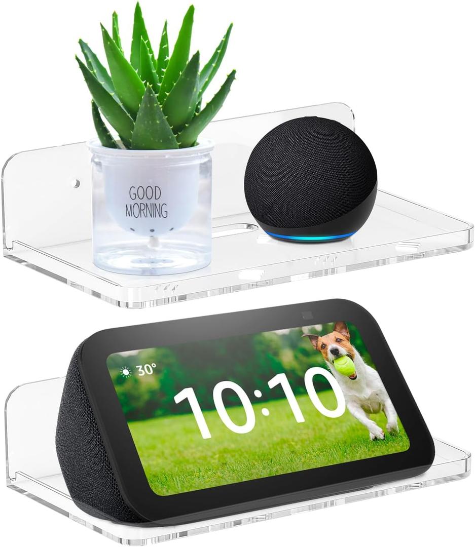 Wall Mount Floating Shelves for 2 Pcs Security Camera Shelf Mini Speaker Other Small Items in Bedroom Bathroom Kitchen Living Room Clear Mini Shelf Flexible Use for Wall Space(L)