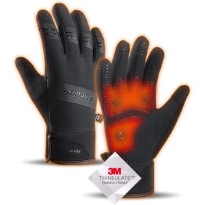 100% Waterproof Winter Gloves for Men Women Windproof Thermal with Touchscreen Finger, Anti-Slip Palm, Warm Hands for Cold Weather Running, Cycling, Driving, Hiking, Snow, Ski, Golf (Large, Black)