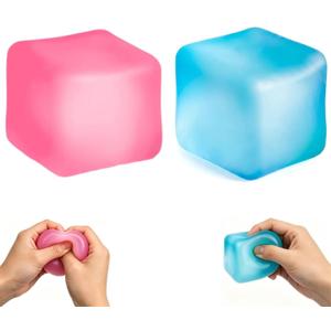 Stress Cube Squishy Toys,Relief High Density Ice Squeeze Ball, Ice Cubes Squishies for Anxiety Relief, Slow Rising Ice Cubes Stress Balls, Focus & Play (Two Solid Colors)