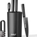 OOU Knife Set with Block and Sharpener, 6 Pcs High Carbon German Steel Kitchen Knife Block Set with Universal Knife Holder, Dishwasher Safe Knife Set for Small Kitchen, Space-Saving, Anti-Rust (black04)