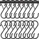 16 Pack Heavy Duty S Hooks with Safety Buckle - S Shaped Hooks for Hanging Plants, Clothes, Kitchen Utensils, Bags (Black)