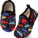 XIHALOOK Toddler Boys Girls House Slippers with Microfleece Lining Cozy Household Shoes Non-slip for Kids (8.5-9 Toddler, B Cartoon Car)