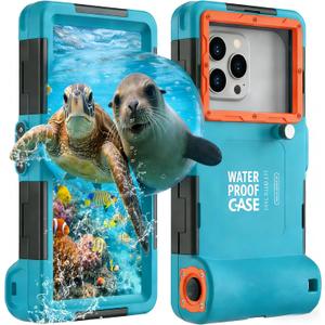 Upgrade Underwater Phone Case for Snorkeling, [50ft/15M] Deep Diving Waterproof Phone Case for iPhone 17-7 Pro/Pro Max/Plus/Mini, 16/17E, SE 2/3, Galaxy S10-S25 Plus/Ultra, A21-A56(Blue)