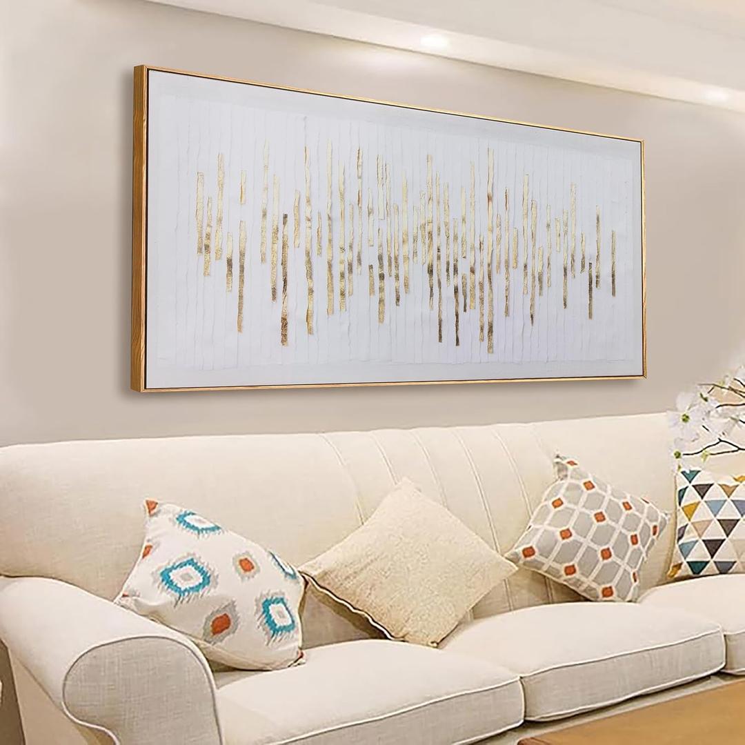 Canvas Wall Art Modern Abstract Artwork Canvas Prints White Background Golden Decoration Golden Years Framed Canvas Picture Contemporary Wall Art Bedroom Living Room Office Decoration Ready To Hang 29"x58"