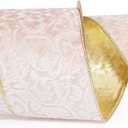 LaRibbons Ivory Velvet Ribbon Wired 4 Inch Embossed Pattern Christmas Ribbon for Christmas Bows, Tree Decorations, Wreaths, Gift Wrapping, Craft Supplies, 10 Yards