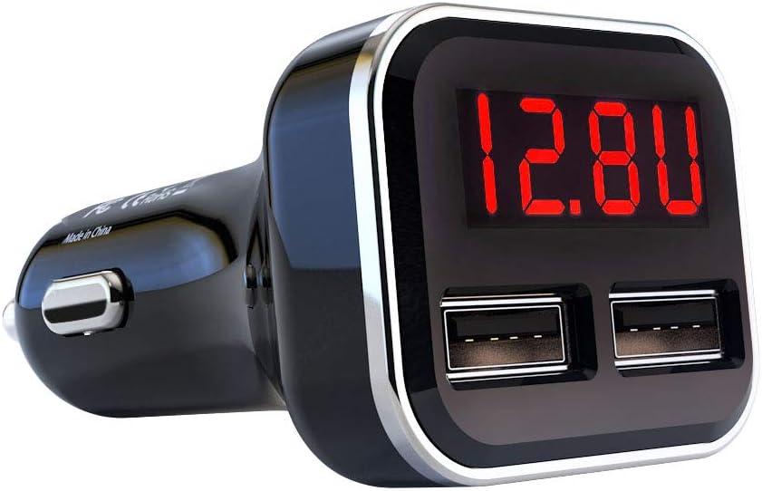 4.8A 24W Dual USB Car Charger Volt Meter Car Battery Monitor with LED Voltage & Amps Display in Red LED, Cigarette Lighter Voltage Meter, Compatible with iPhone 15 Pro Max Samsung Galaxy S24