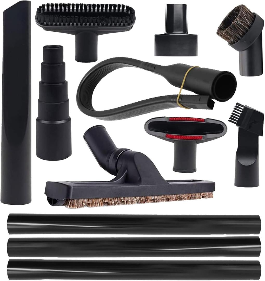 12 Pcs Universal Vacuum Attachment Kit, Vacuum Hose Adapter, 1-1/4" Vacuum Cleaners Accessories with Horse Hair Brush Extension Wand Wheeled Floor Brush Flexible Crevice Tool