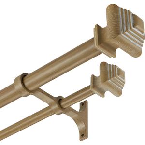 Double Curtain Rods for Windows 36 to 72 Inches, Heavy Duty Double Curtain Rod with Square Retro Finials and Double Aluminum Bracket, Adjustable Double Rod for Curtains,Weathered Oak