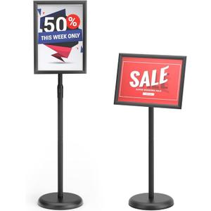 GUOHONG Heavy Duty Sign Stand Adjustable 8.5 x 11 Inch Sign Holder Aluminum Snap Open Frame Floor Poster Stand Vertical Horizontal Black