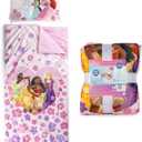 Jay Franco Kids Slumber Bag and Pillow - 54 x 27 Inch Comfy Indoor Sleeping Bag for School and Sleepovers, 2 Piece Set, Pink - Princess