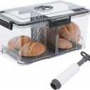 Bread Box for Kitchen Countertop,Kitchen Airtight Food Storage Containers,Large Bread Container Boxes with Vacuum Pump,Breades basket Storage Keeper with Time Recording & Draining Basket
