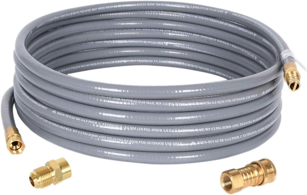 GGC propane hose, 10 Feet 1/2 inch ID Natural Gas Hose, Quick Connect Fittings Assembly for Low Pressure Appliance -3/8 Female to 1/2 Male Adapter for Outdoor NG/Propane Appliance - CSA Certified