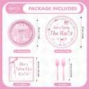 Grencian 96Pcs Pink Bow Bridal Shower Decorations Pink Bow Bride to Be Party Plates She's Tying The Knot Paper Tableware for Wedding Engagement Bride Groom Bachelorette Party Supplies, Serves 24