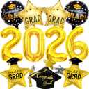 2 x 2026 Balloons Graduation Decorations, Gold 2026 Balloon Black Graduation Hat Balloon Grad Foil Balloons for 2026 Black and Gold Graduation PartyDecorations