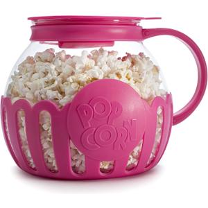 Ecolution Patented Micro-Pop Microwave Popcorn Popper with Temperature Safe Glass, 3-in-1 Lid Measures Kernels and Melts Butter, Made Without BPA, Dishwasher Safe, 3-Quart, Hot Pink