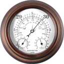 8'' Barometer Thermometer Hygrometer - 3 in 1 Atmospheric Pressure Temperature Hygrometer Weather Station, Hanging Premium Steel Barometer for Home Wall, Fishing Boat, Baby Room, Office