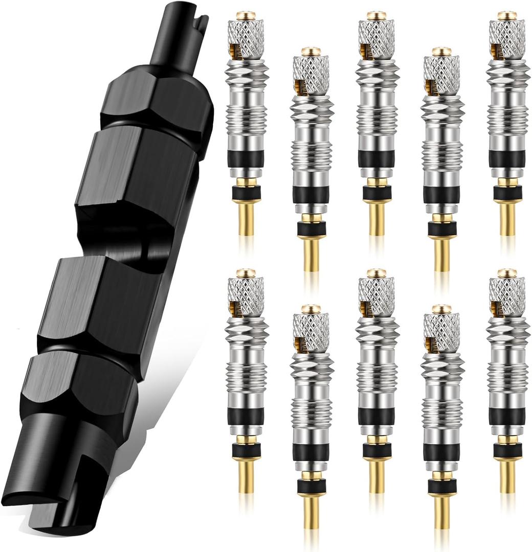 3 x Frienda Valve Core Remover Tool Kit Bicycle Valve Core Tightening Tool and 10 Pieces Cores Brass for Bike Bicycle Tire Application