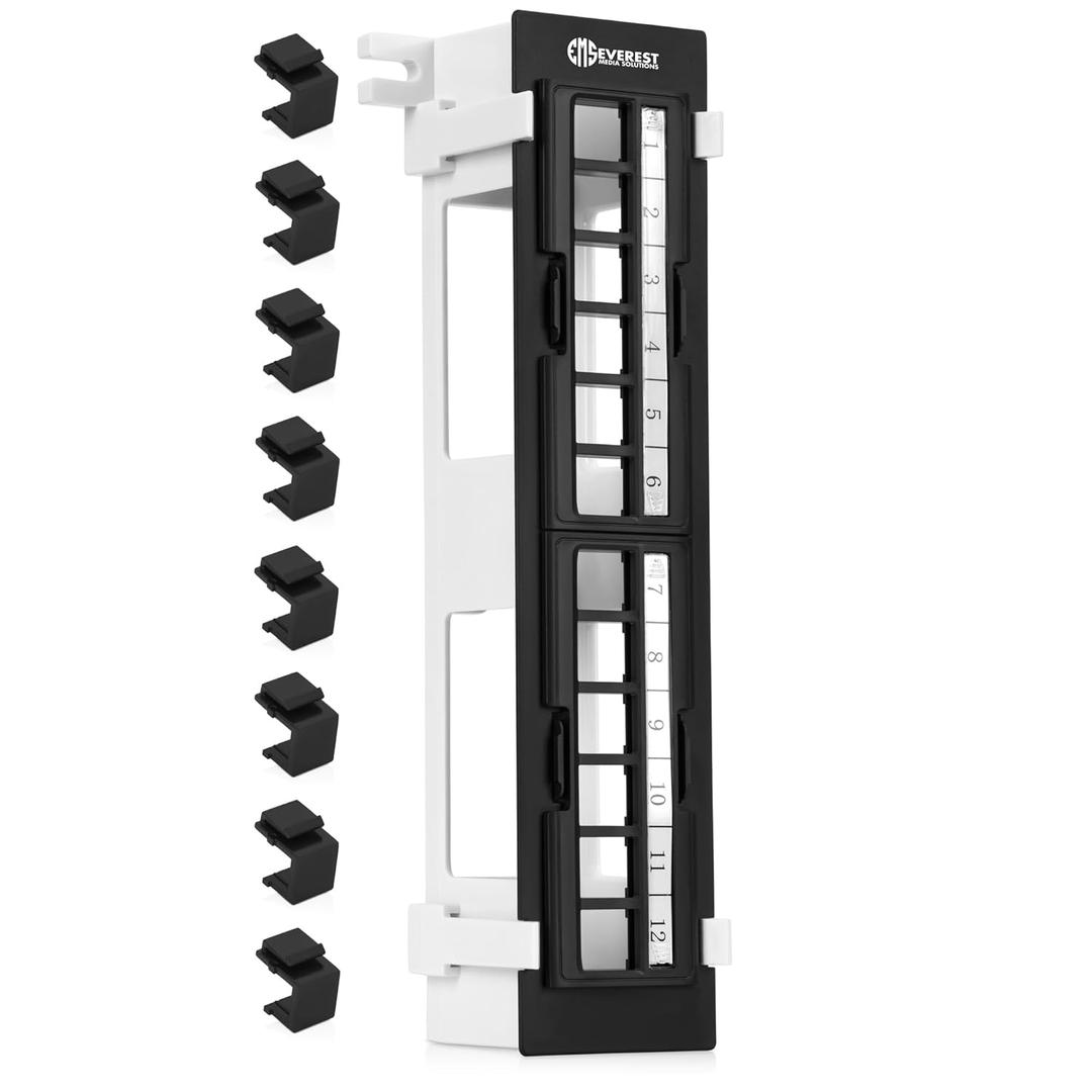 Everest Media 12Port Keystone Patch Panel (1Pack)  Removable 6Port Panels  with 89D Wall Mount Bracket  Vertical/Horizontal Installation  8 Blank Keystone Jack Inserts Included