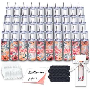 50 Pack Sublimation Tumblers 20 oz Skinny bulk,Stainless Steel Double Wall Insulated Straight Sublimation Tumbler Cups Blank White with Lid,Individually Box,Polymer Coating for Heat Transfer
