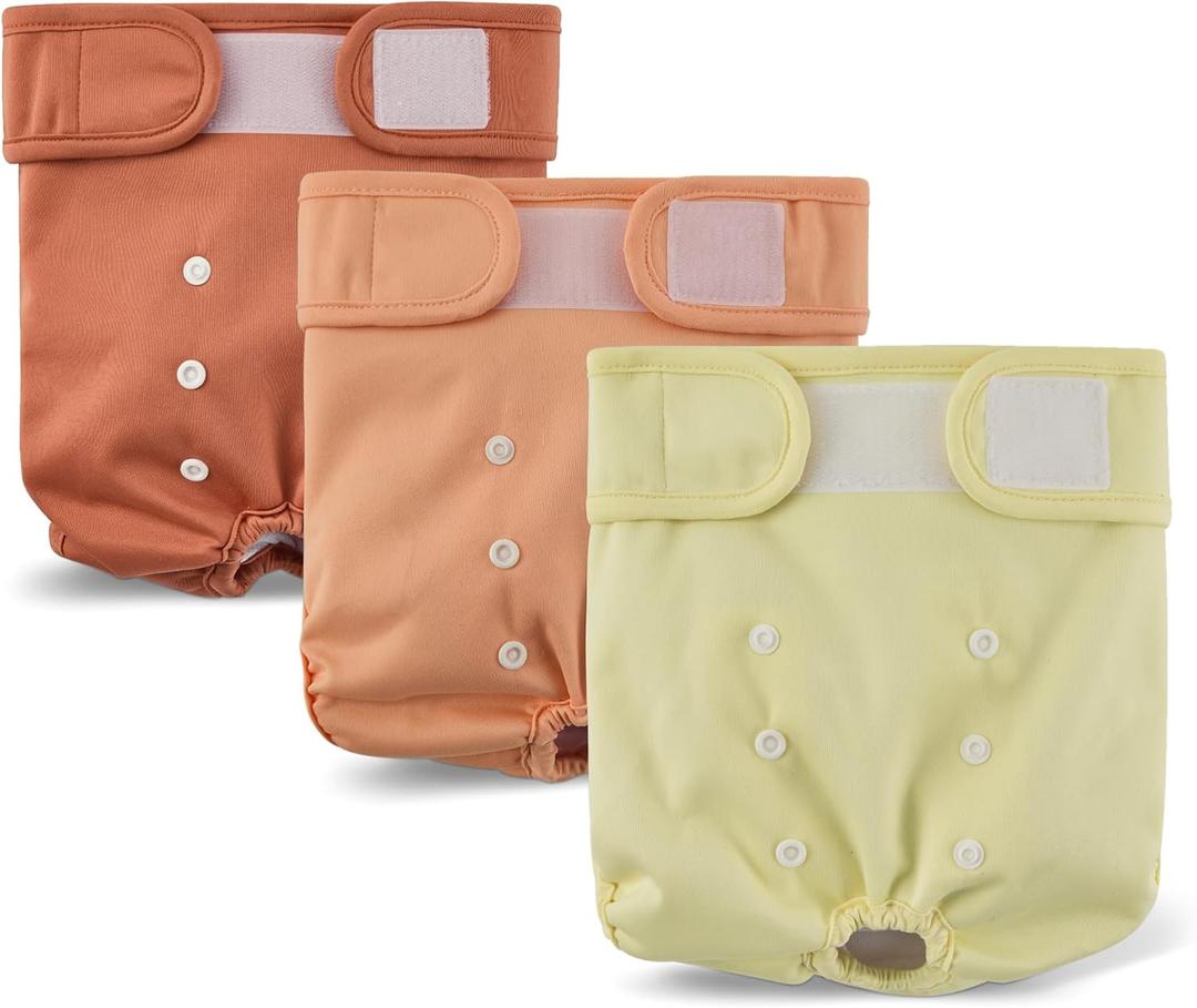 Amazon Basics Washable Dog Diapers, Highly Absorbent, Female, L Size, 3 Pack, 17.8 x 17.3 x 0.25, Colors- Cinnamon, Peach, Pale Olive
