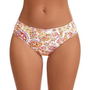 Women's Low Rise Bikini Bottoms | Full Coverage, Ruched Side, Fully Lined, Stretch Fabric, Mix and Match Style, Swimming, Beach Vacation (Large,  Paisley Orange)